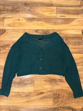 Urban Outfitters Dark Green Cropped V-Neck Button Sweater Cardigan